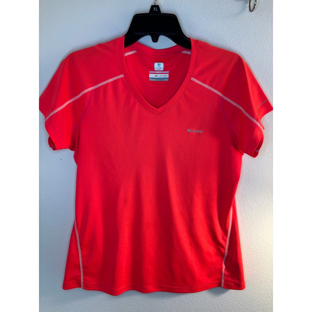 Columbia Omni-Freeze V-Neck Activewear Top Coral Red Womens Large